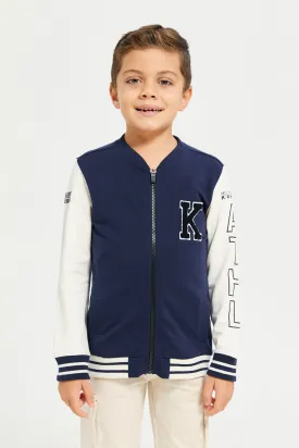 Boys Navy Bomber Zip Thru Sweatshirt