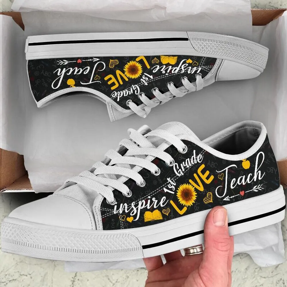 1St Grade Teach Sunflower Low Top Shoes, Teacher Shoes, Low Top Sneakers