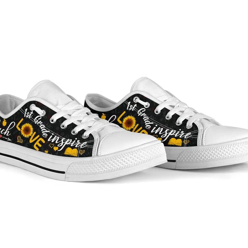 1St Grade Teach Sunflower Low Top Shoes, Teacher Shoes, Low Top Sneakers