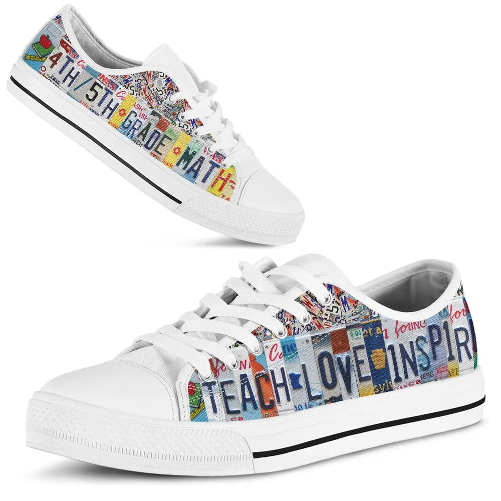 4Th 5Th Grade Math License Plates Low Top Shoes, Teacher Shoes, Low Top Sneakers