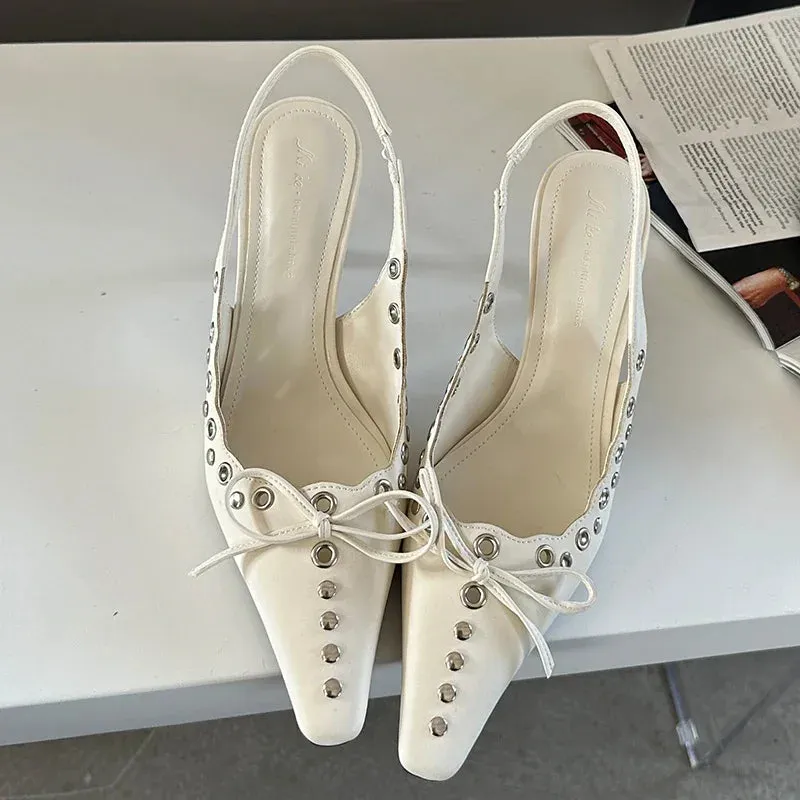 Advbridge  High Heels Designer Sandals Women Summer Pointed Toe Pumps Women Lace Up Bow Fashion Low Heel Slingback Sandals Female