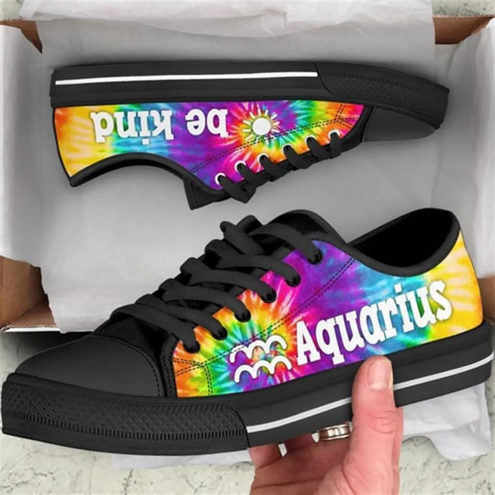 Aquarius Zodiac Bekind Tie Dye Canvas Low Top Shoes, Low Top Sneaker, Low Top Canvas Shoes