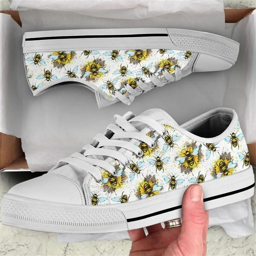 Bees Purple Flower Watercolor Low Top Shoes, Animal Print Canvas Shoes, Print On Canvas Shoes