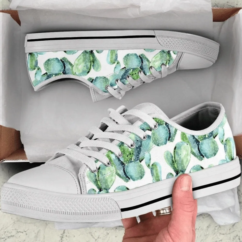 Big Cactus Pattern Low Top Shoes, Low Top Sneaker, Low Top Canvas Shoes