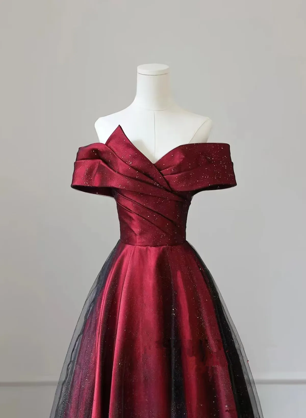 Black and Red Sweetheart Long Party Dress, A-line Off Shoulder Black and Red Prom Dress