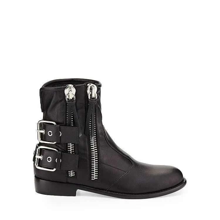 Black High top leather Boot with zippers and buckles