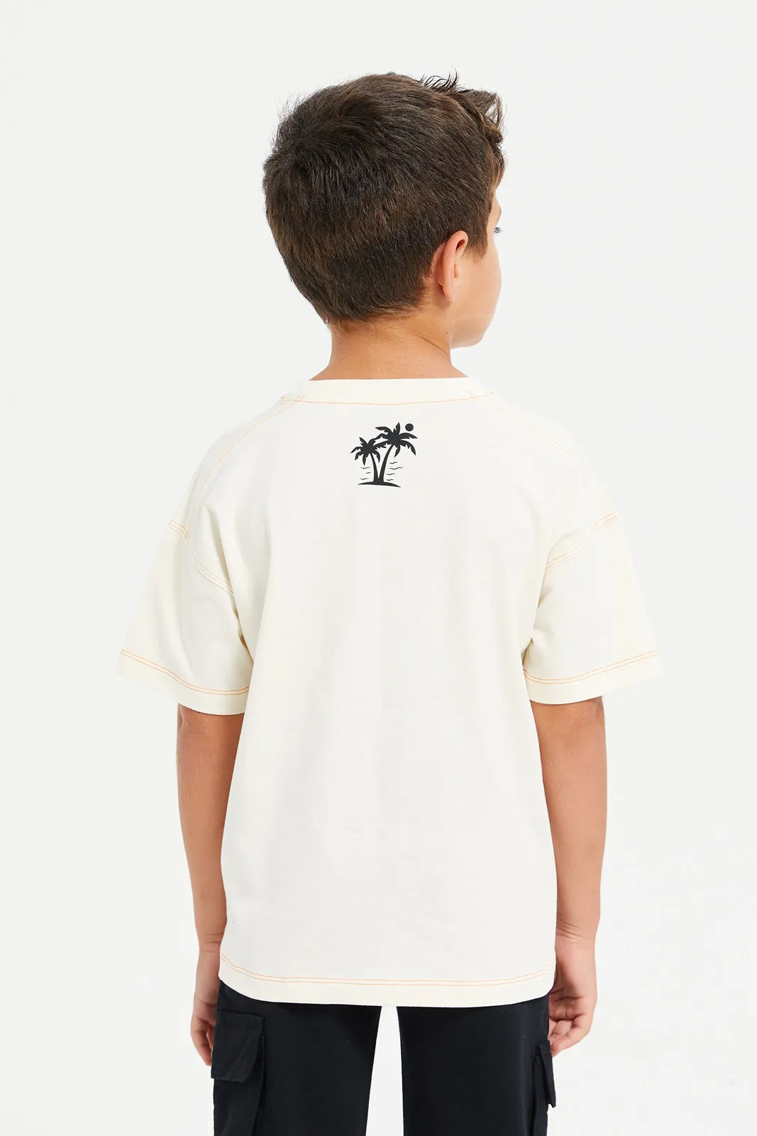 Boys Beige Embroidered T-Shirt