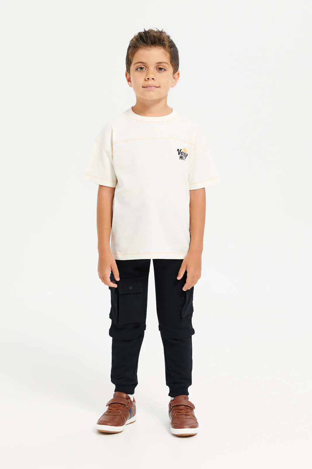 Boys Beige Embroidered T-Shirt