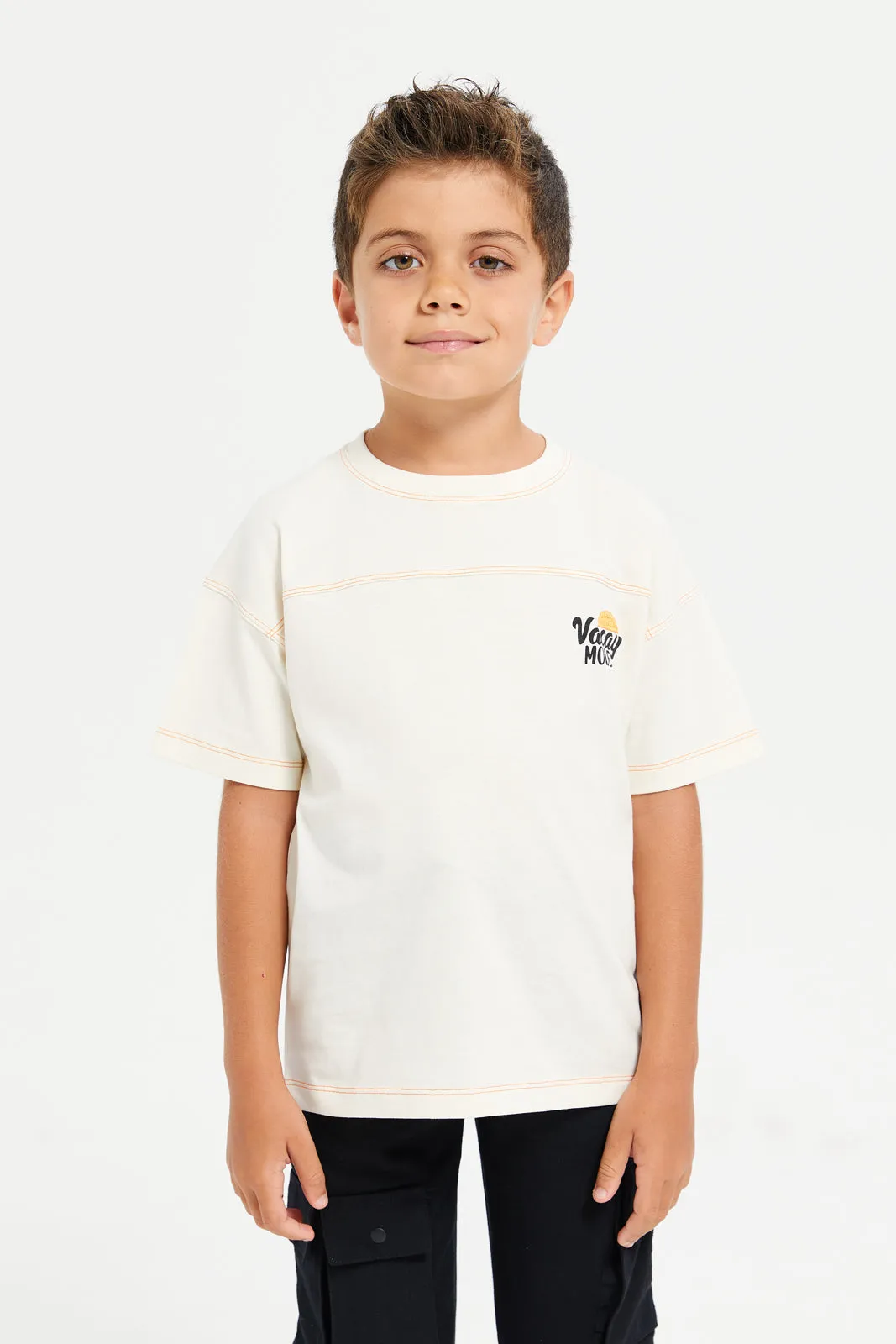 Boys Beige Embroidered T-Shirt