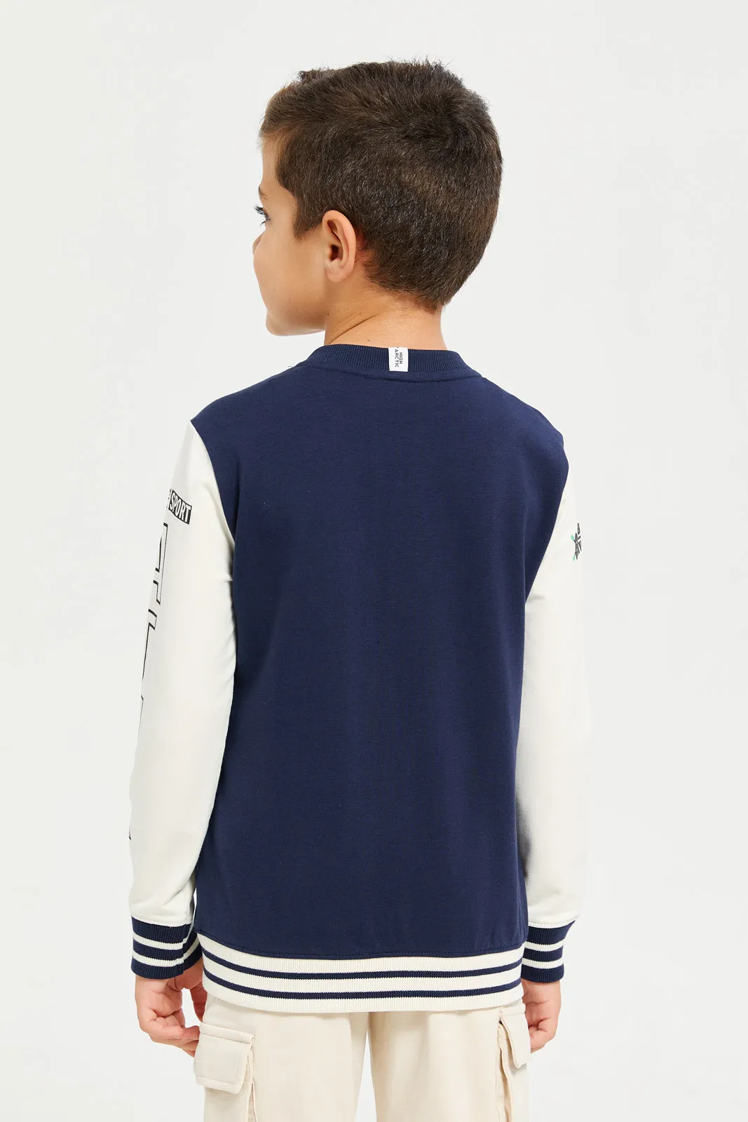 Boys Navy Bomber Zip Thru Sweatshirt