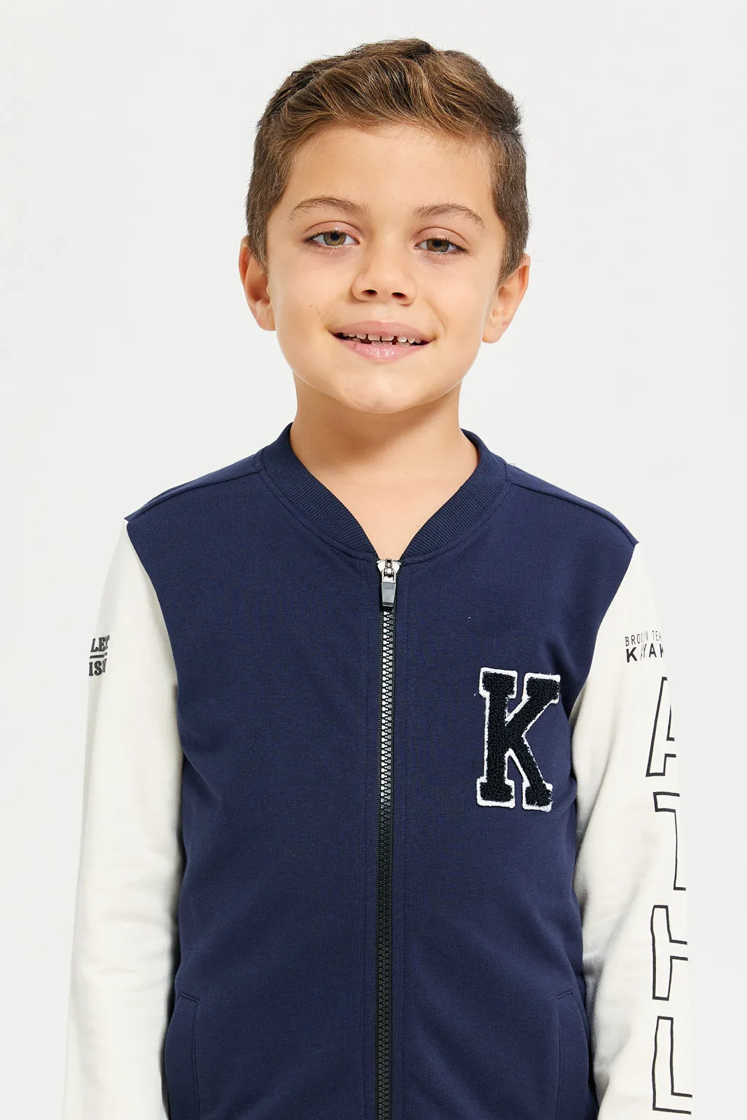 Boys Navy Bomber Zip Thru Sweatshirt