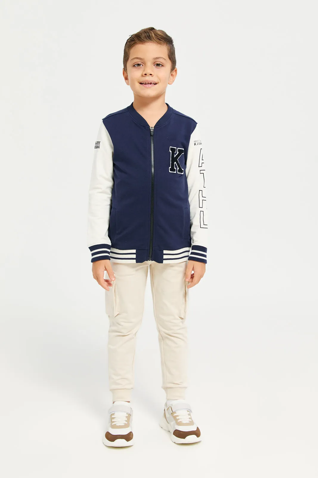 Boys Navy Bomber Zip Thru Sweatshirt