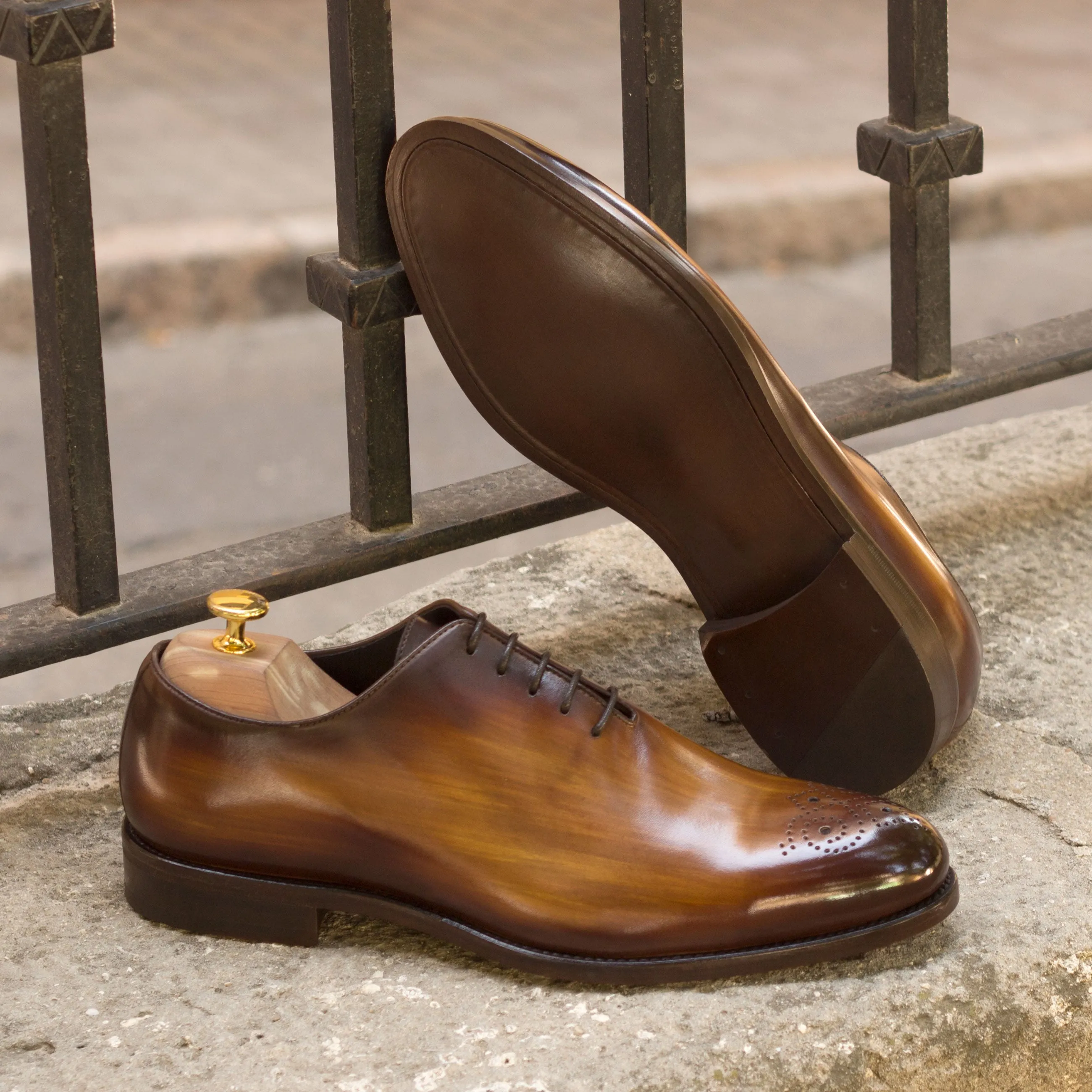 DapperFam Giuliano in Cognac Men's Hand-Painted Patina Whole Cut