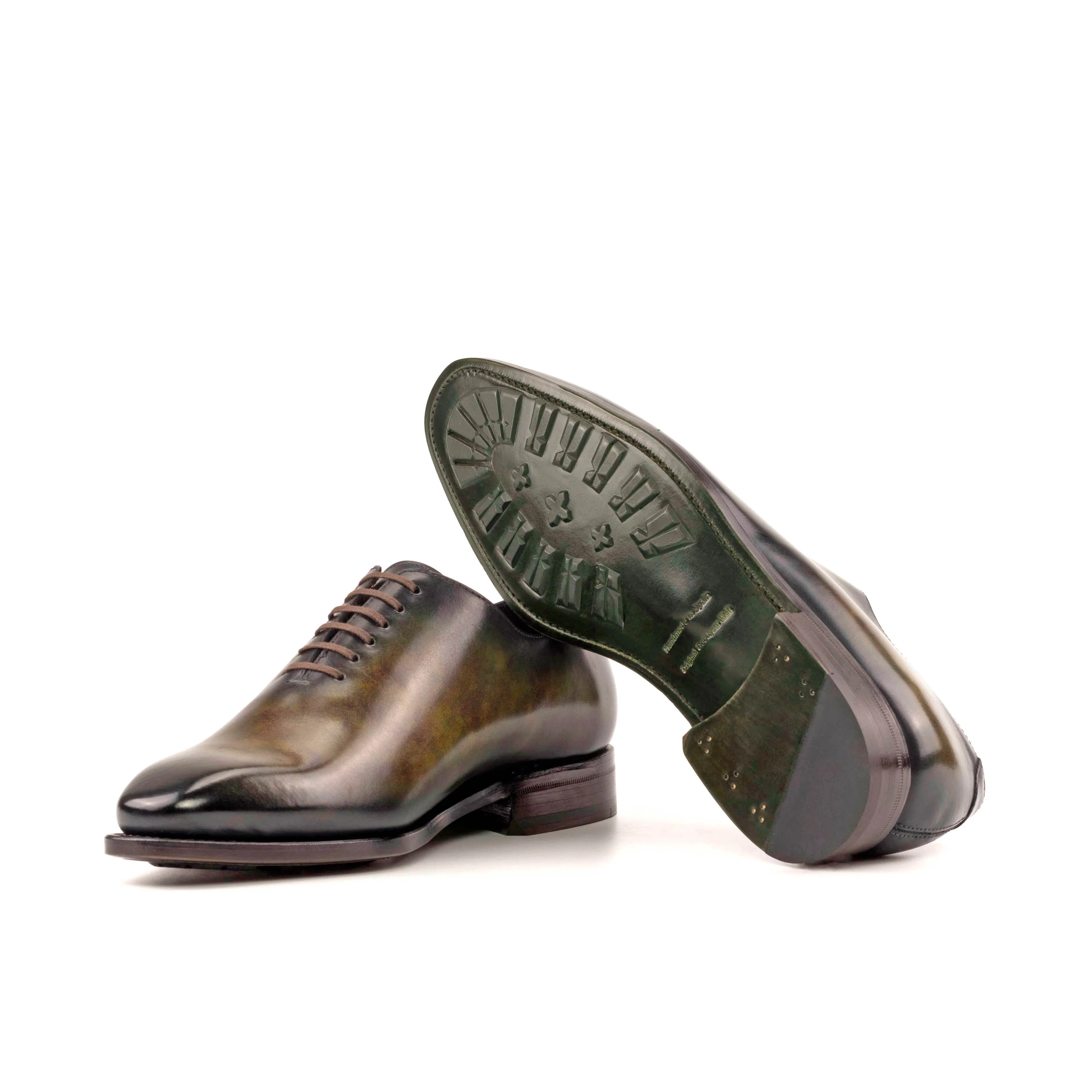 DapperFam Giuliano in Green Men's Hand-Painted Patina Whole Cut