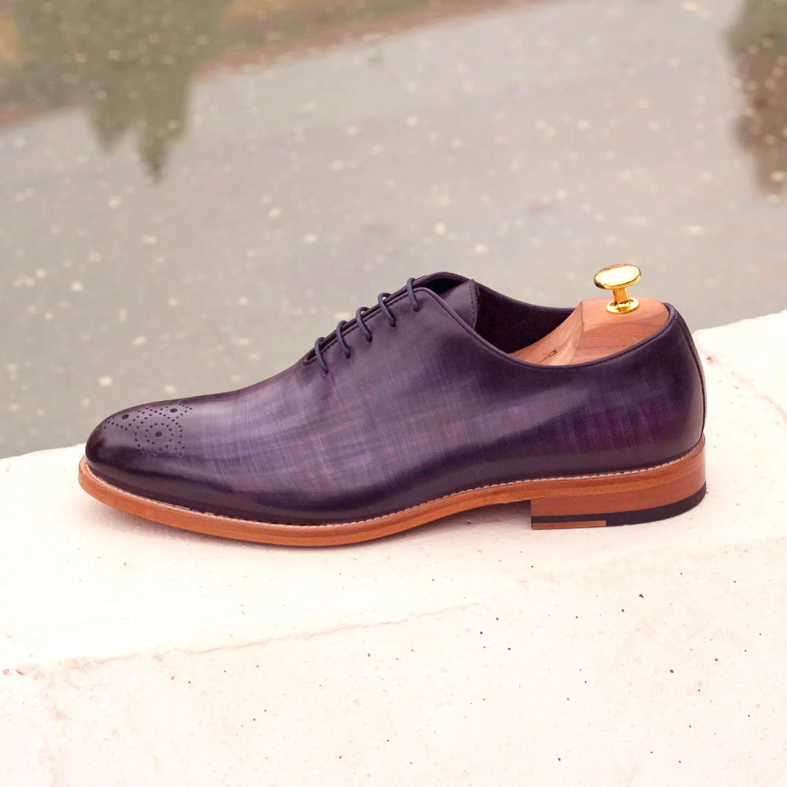 DapperFam Giuliano in Purple Men's Hand-Painted Patina Whole Cut