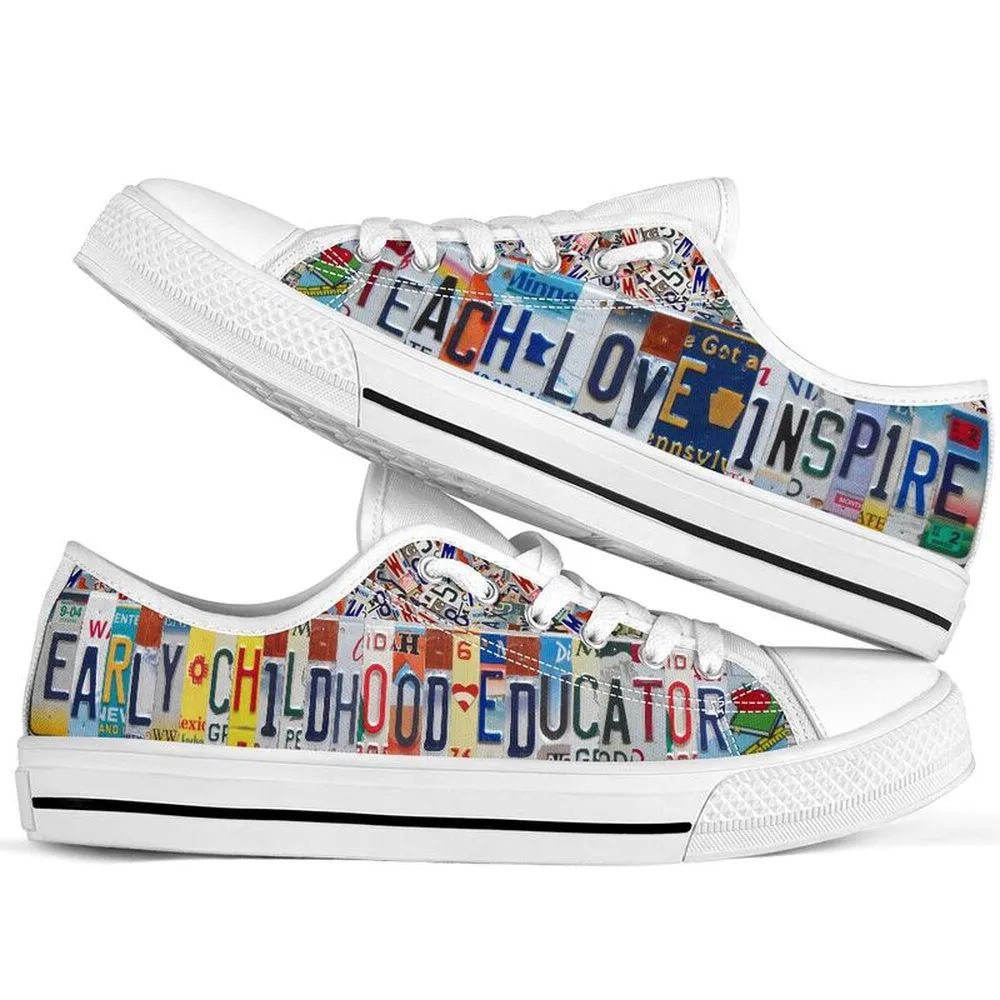 Early Childhood Teacher License Plates Low Top Shoes, Teacher Shoes, Low Top Sneakers