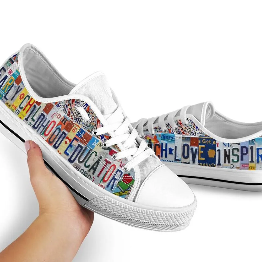 Early Childhood Teacher License Plates Low Top Shoes, Teacher Shoes, Low Top Sneakers