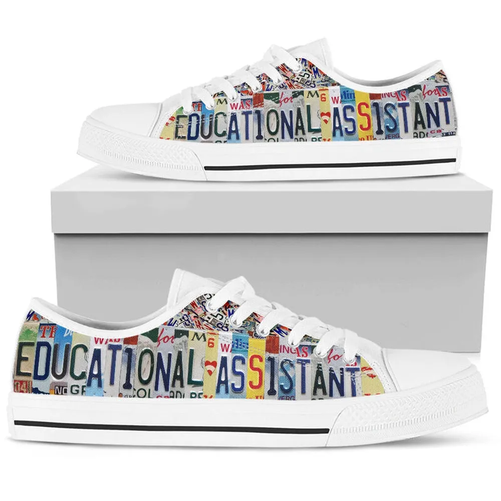 Educational Assistant License Plates Low Top Shoes, Teacher Shoes, Low Top Sneakers