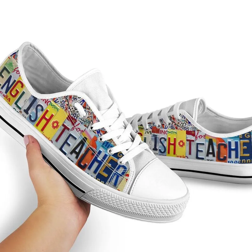 English Teacher License Plates Low Top Shoes, Teacher Shoes, Low Top Sneakers