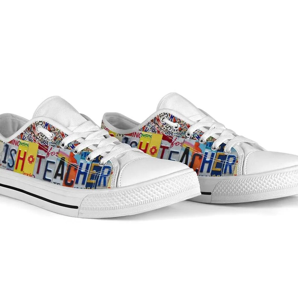 English Teacher License Plates Low Top Shoes, Teacher Shoes, Low Top Sneakers