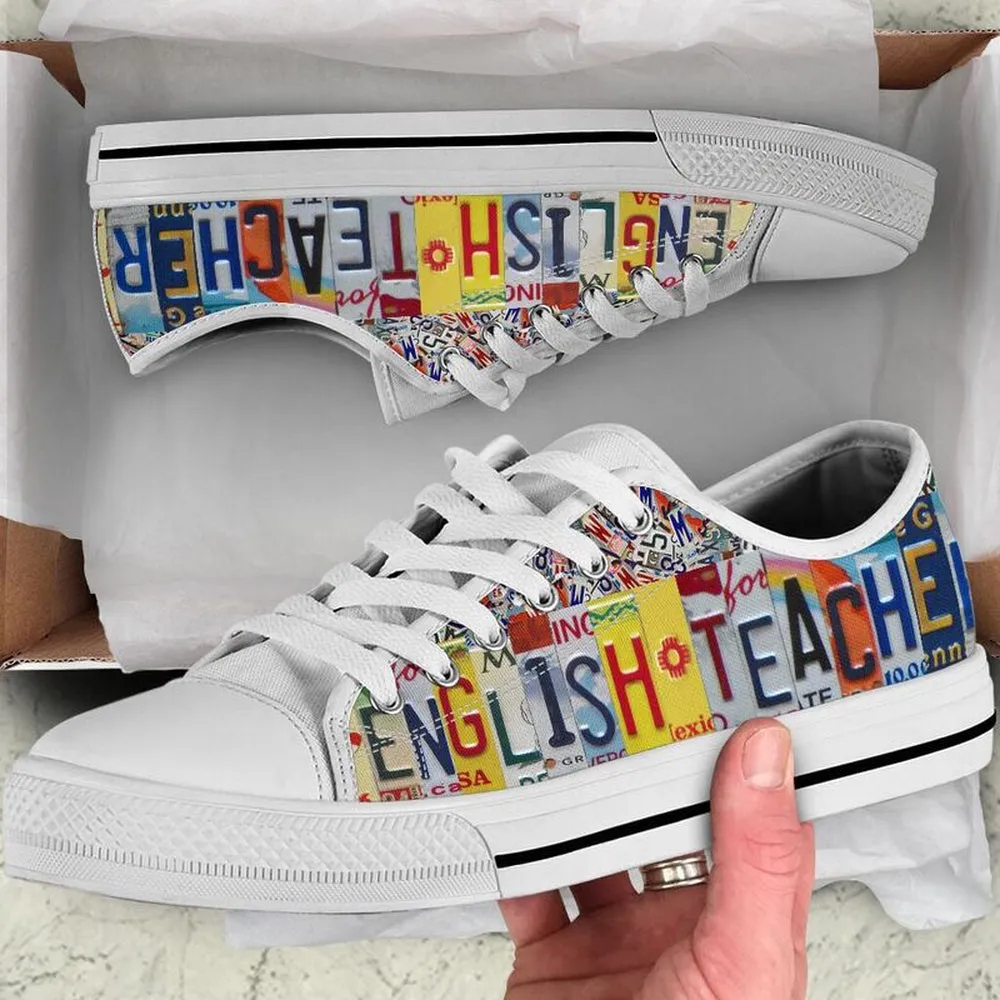 English Teacher License Plates Low Top Shoes, Teacher Shoes, Low Top Sneakers