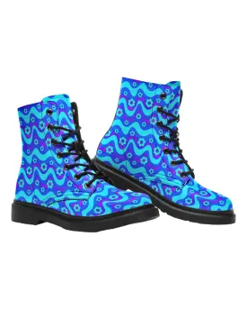 Flower Power Blue Combat Festival Boots