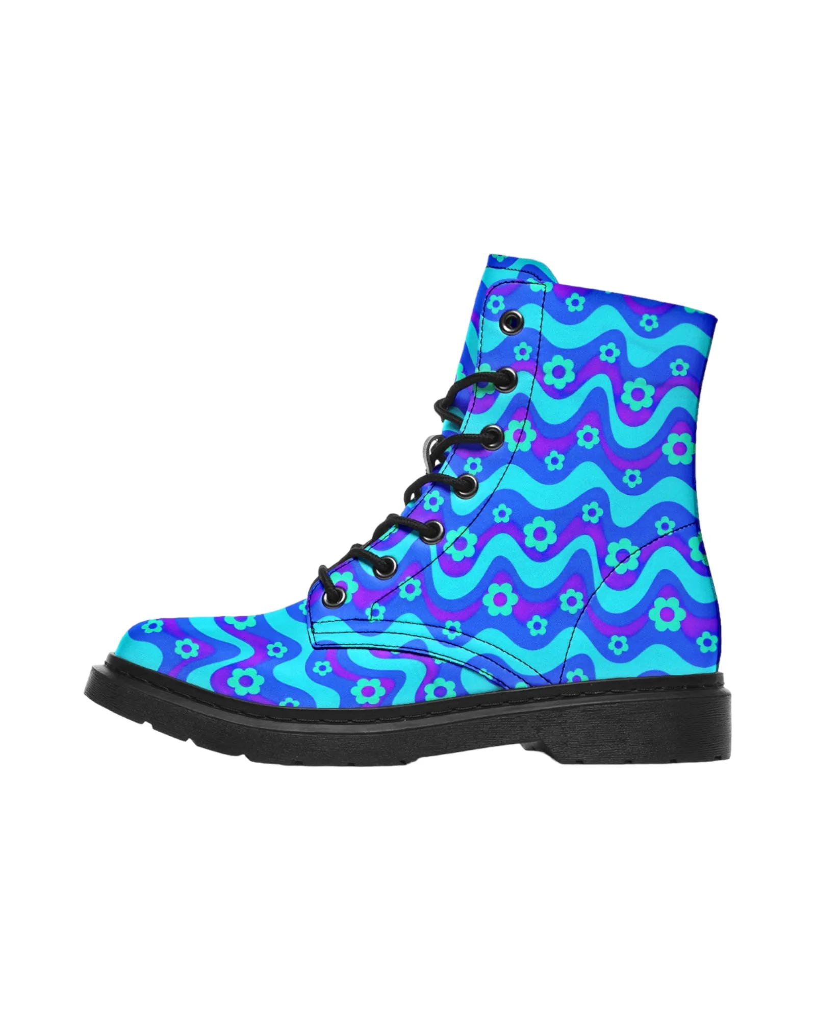 Flower Power Blue Combat Festival Boots