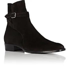 Jodhpurs Ankle Boot Men Black Ankle High Suede Boot, For Men