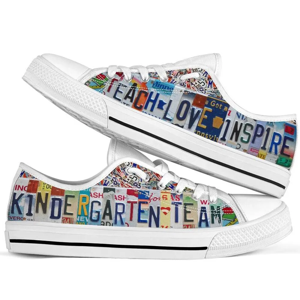 Kindergarten Team License Plates Low Top Shoes, Teacher Shoes, Low Top Sneakers