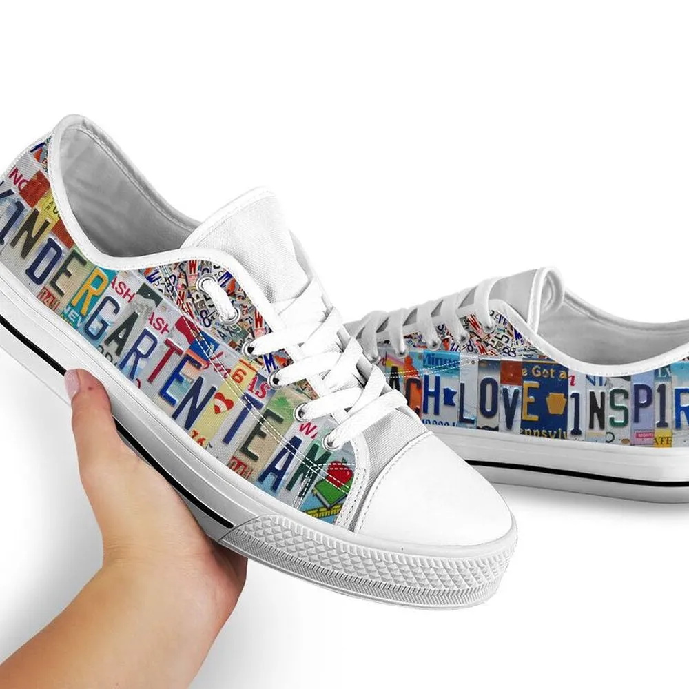 Kindergarten Team License Plates Low Top Shoes, Teacher Shoes, Low Top Sneakers