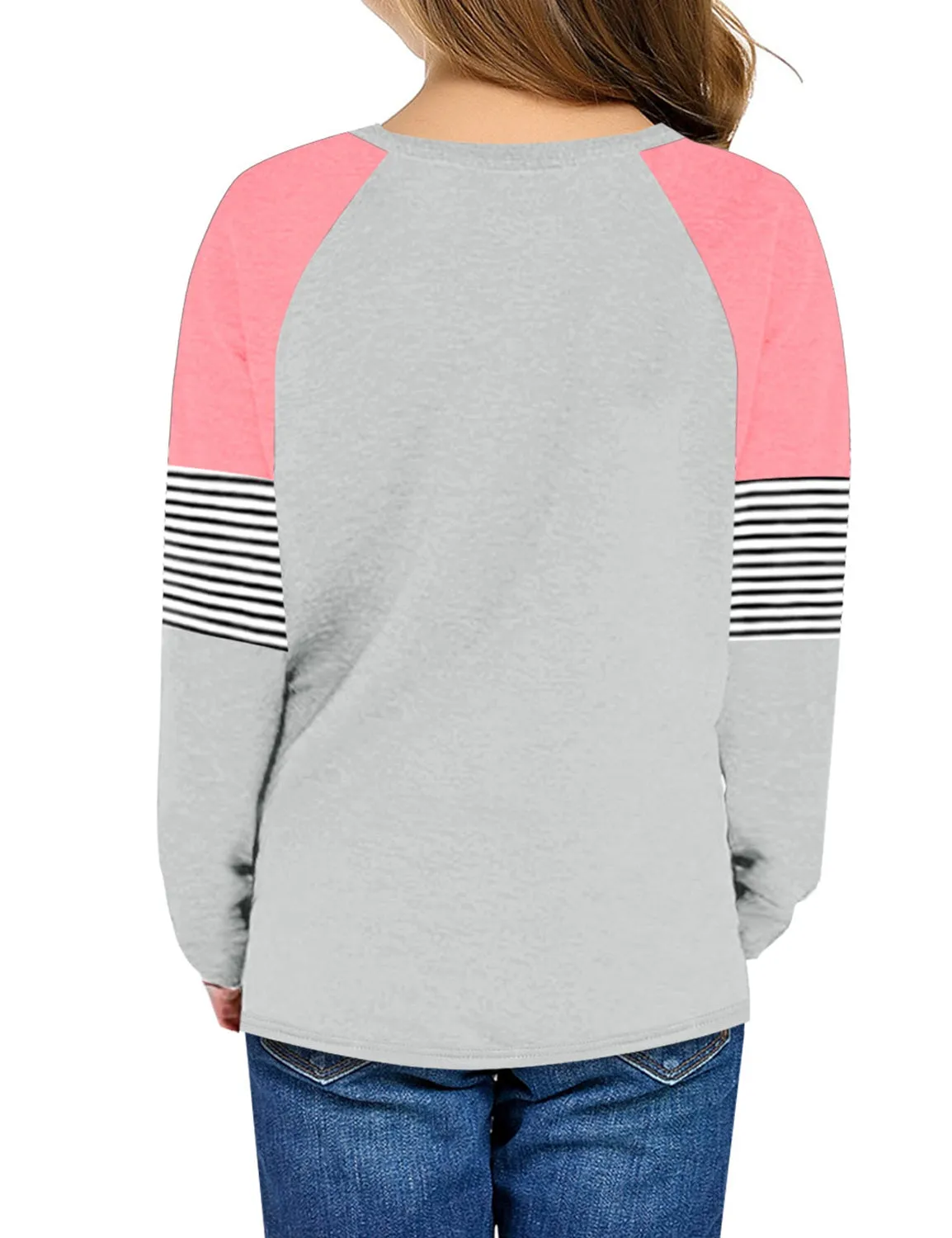 Little Girls' Grey Color Block Raglan Sleeves Stripe Pullover Top