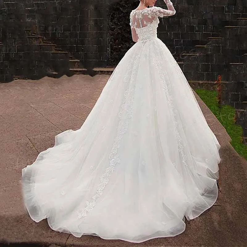 Long Sleeve Off Shoulder Bridal Ball Gowns Tulle Corset Wedding Dress