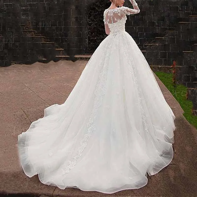 Long Sleeve Off Shoulder Bridal Ball Gowns Tulle Corset Wedding Dress