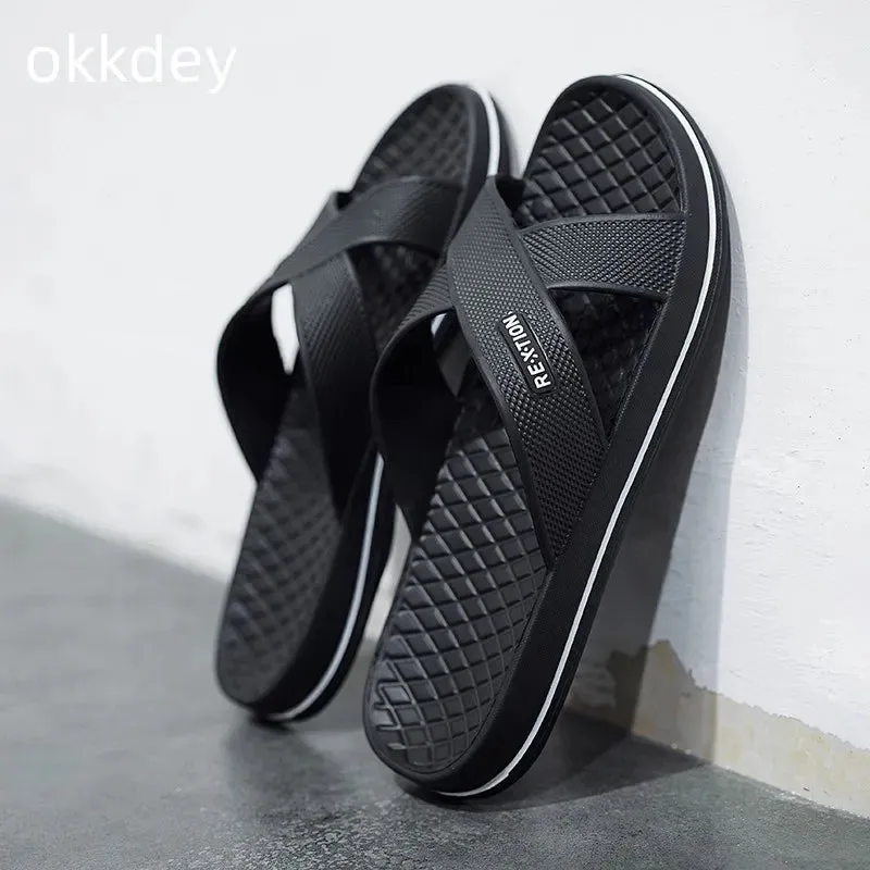 Men Summer Slippers Basic Beach Outdoor Round Toe Fashion Anti Slip Black Big Size Slippers - MSL50267