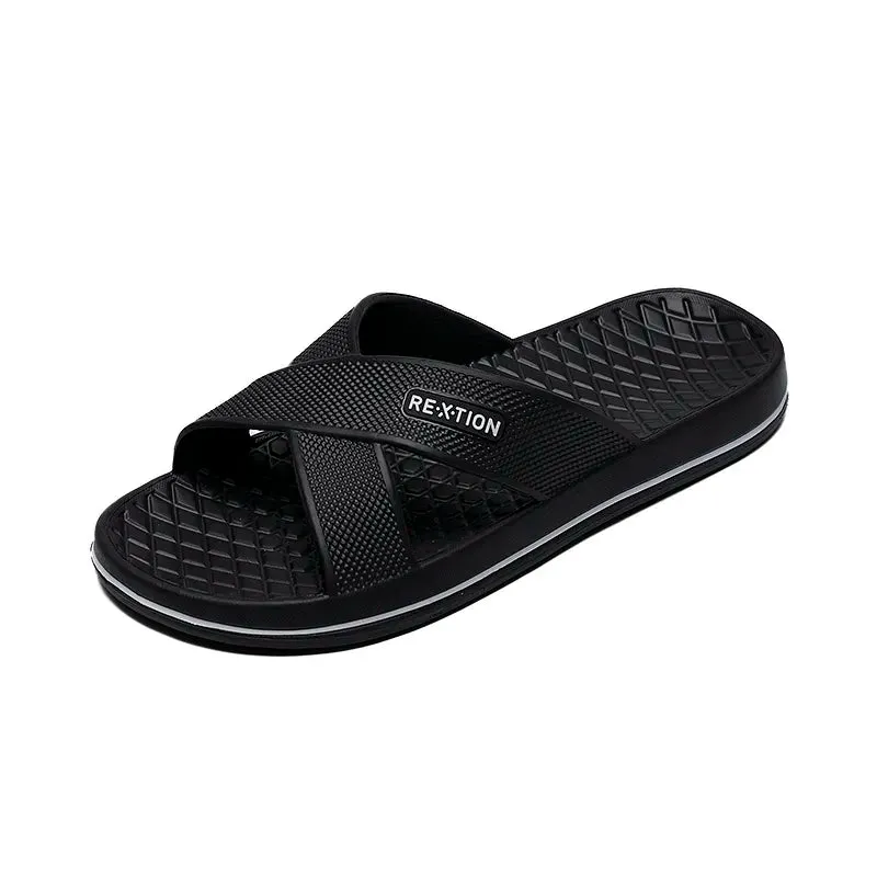 Men Summer Slippers Basic Beach Outdoor Round Toe Fashion Anti Slip Black Big Size Slippers - MSL50267