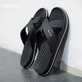 Men Summer Slippers Basic Beach Outdoor Round Toe Fashion Anti Slip Black Big Size Slippers - MSL50267