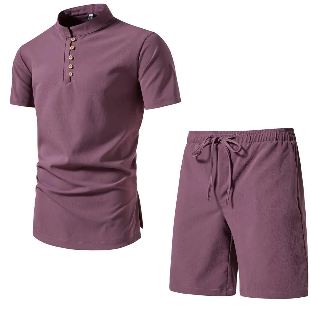 Men's Solid Color Short Sleeve Two-piece Chinese Style