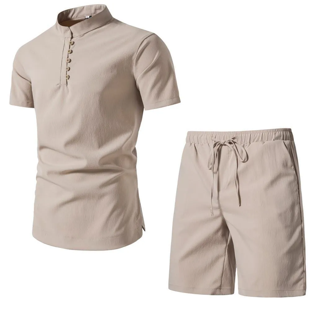 Men's Solid Color Short Sleeve Two-piece Chinese Style