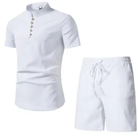 Men's Solid Color Short Sleeve Two-piece Chinese Style