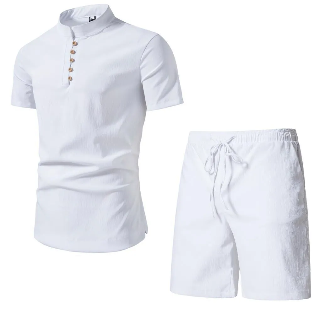 Men's Solid Color Short Sleeve Two-piece Chinese Style