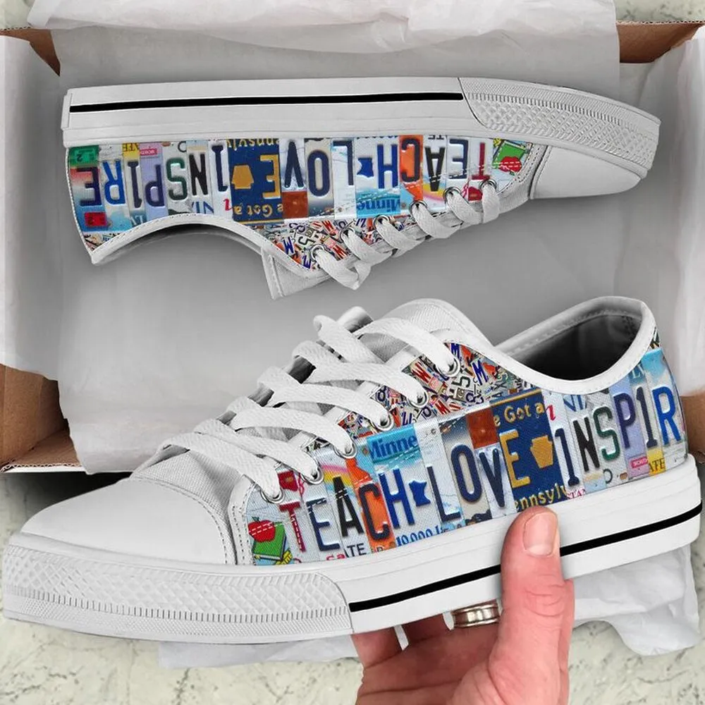 Middle School Teacher Inspire License Plates Low Top Shoes, Teacher Shoes, Low Top Sneakers