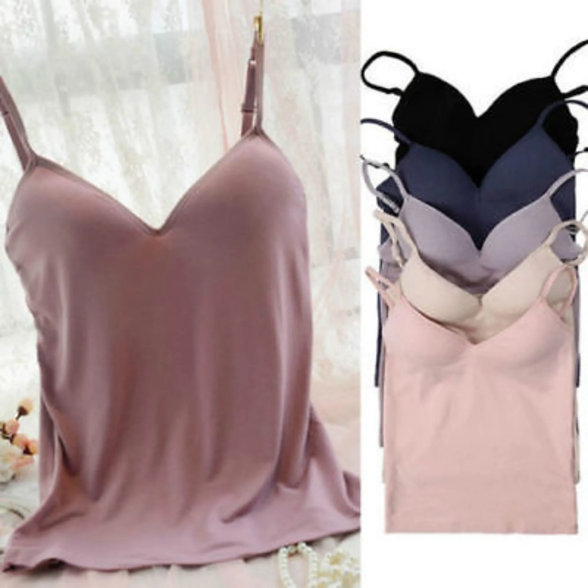 New Fashion Hot Sexy Women Padded Bra Spaghetti Strap Tops Camisole Push Up Bra Vest Tank Cami Sleeveless V Neck