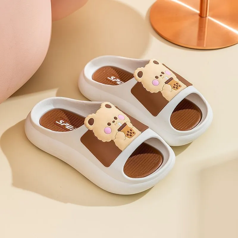 New summer children's slippers for men and women to wear at home for small and medium-sized children thick-soled non-slip cute bear cartoon slippers