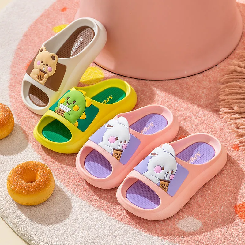 New summer children's slippers for men and women to wear at home for small and medium-sized children thick-soled non-slip cute bear cartoon slippers