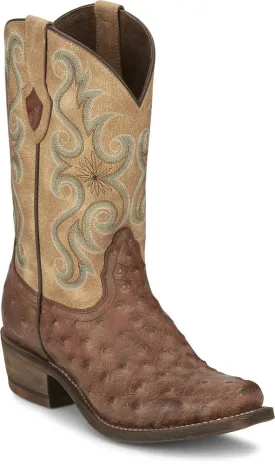 Nocona Hero Collection Tan Ostrich Print Blunt Toe Western Boots for Women