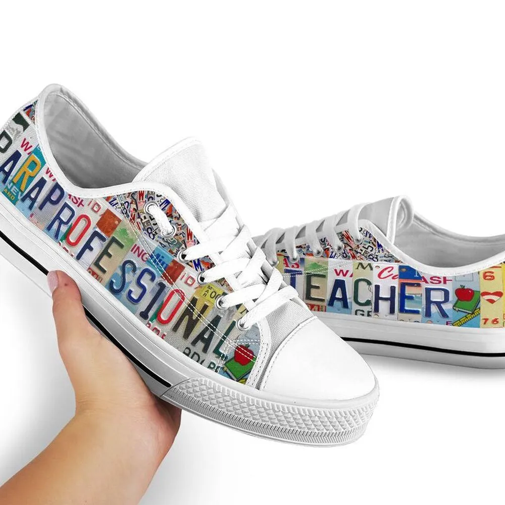 Paraprofessional Teacher License Plates Low Top Shoes, Teacher Shoes, Low Top Sneakers