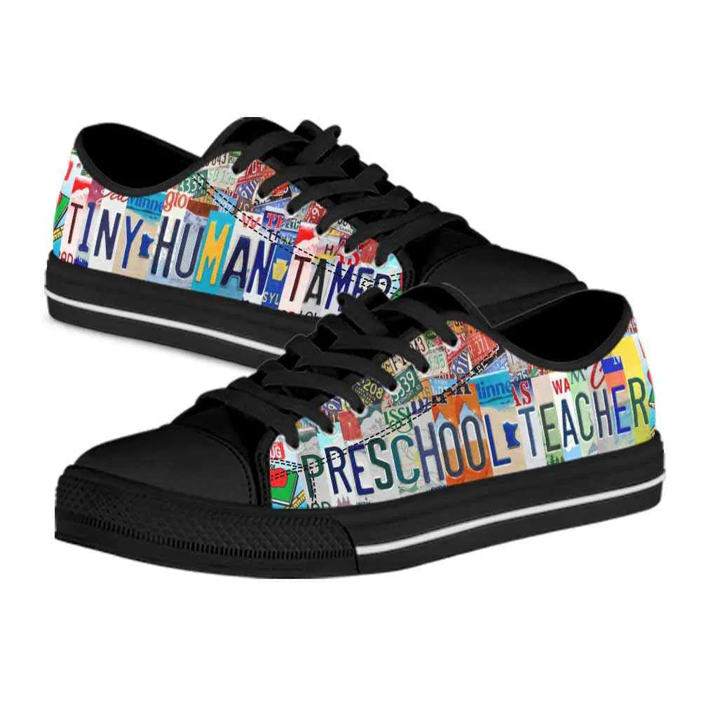 Preschool Teacher License Plate Tiny Human Tamer Low Top Shoes, Teacher Shoes, Low Top Sneakers