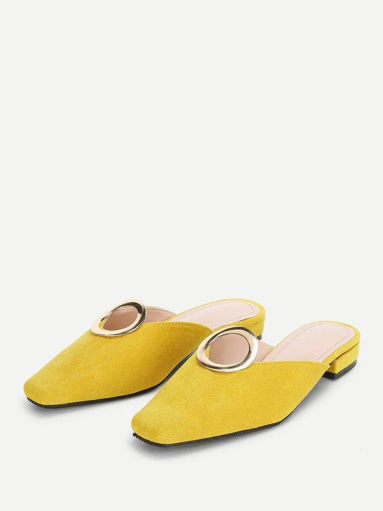 Ring Front Square Toe Suede Flats