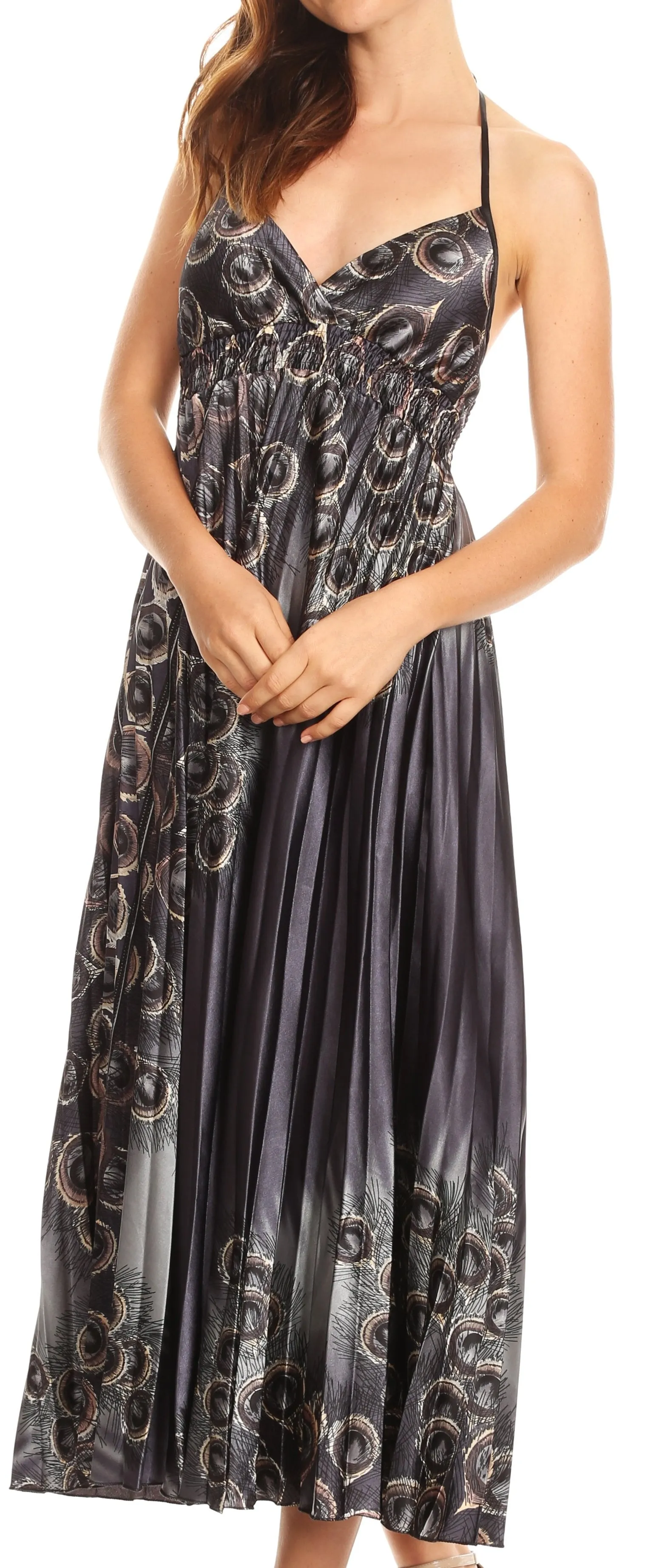 Sakkas Caterina Strapless V-neck Padded Empire Waist Satin Maxi Long Dress