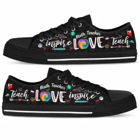 School Math Teacher Tie Dye Teach Love Inspire Low Top Shoes, Teacher Shoes, Low Top Sneakers